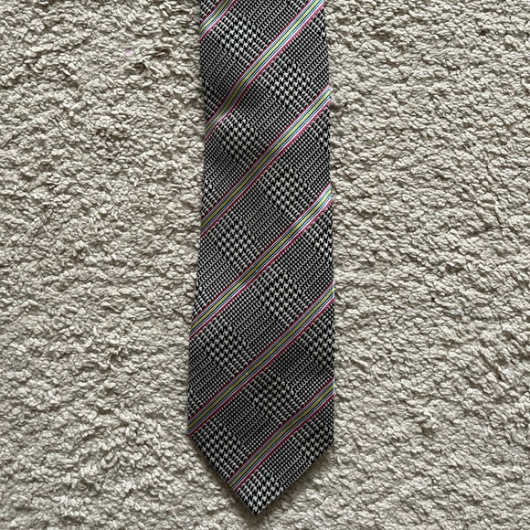 ETRO Tie in Blk/Wht Houndstooth Pink/Blue/Yellow - Picture 1 of 4